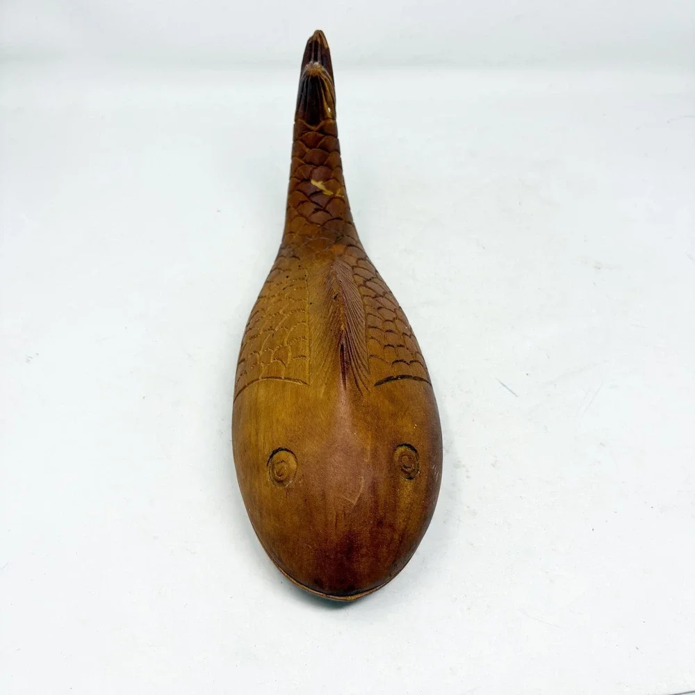 Hand Carved Wooden Fish Trinket Box Nautical‎ Coastal Decor Brown Storage 11.5in